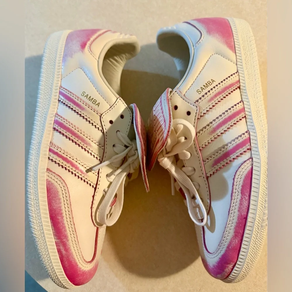 Adidas Samba Distressed Pack Cream White/ Shock Pink Leather Sneakers Women’s 7 - Picture 6 of 11